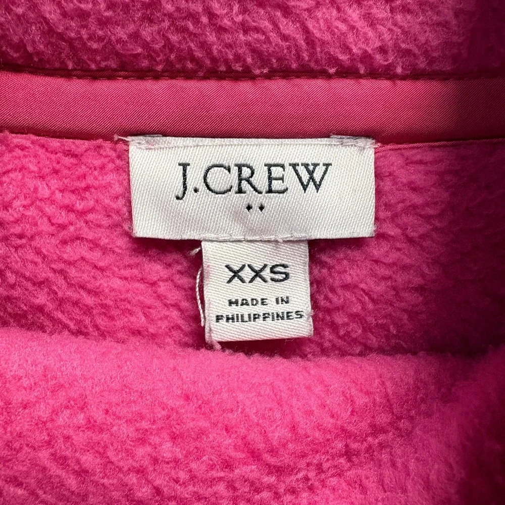 J. Crew Quilted Fleece Women Sz XXS Hot Pink Pullover Snap Neck Sweatshirt‎